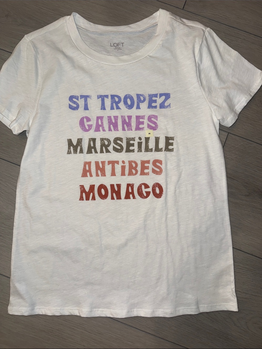 LOFT White Short-Sleeve Tee with Multicolor Destination Print